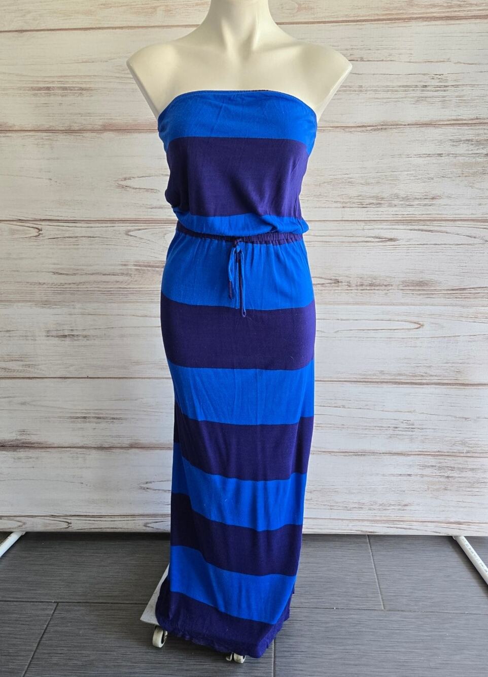 Old Navy Y2K Strapless Stripe Blue Maxi Dress sz XS Retro